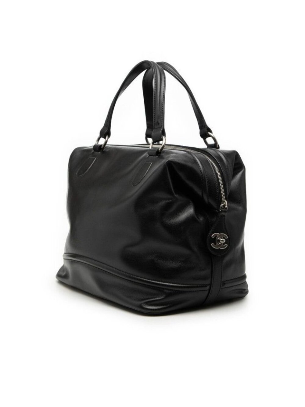 ★SOLD★ Chanel Black Silver Leather 1 Travel Bag - Picture 2 of 7